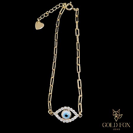 PULSEIRA CADEADO OLHO GREGO CRAVEJADO - BANHADO A OURO 18K
