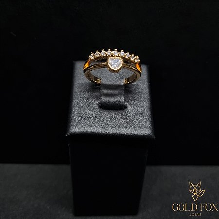 ANEL CRAVEJADO 1 FILEIRA PONTO DE LUZ CORAÇÃO - BANHADO A OURO 18K