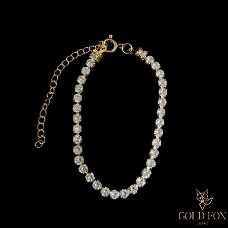 PULSEIRA RIVIERA ZIRCÔNIA BRANCA 3 MM (AJUSTÁVEL) - BANHADO A OURO 18K