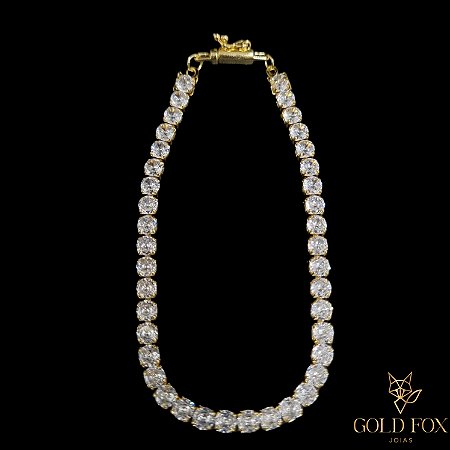 PULSEIRA RIVIERA ZIRCÔNIA BRANCA 4 MM (20 CM) - BANHADO A OURO 18K