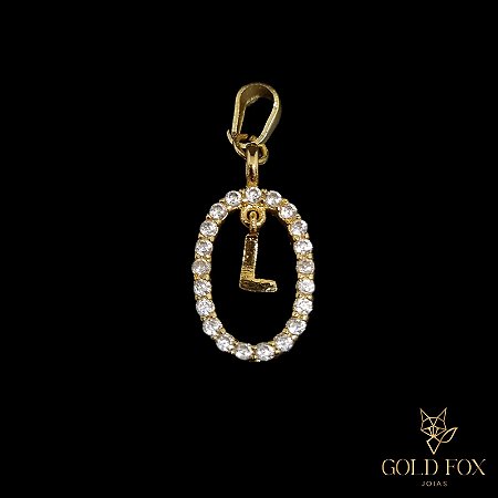PINGENTE OVAL BORDA CRAVEJADA COM LETRA (L) - BANHADO A OURO 18K