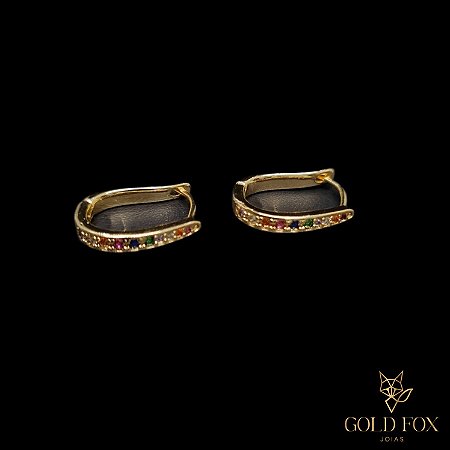BRINCO OVAL CRAVEJADO COLORIDO (M) - BANHADO A OURO 18K