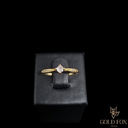 ANEL APARADOR CRISTAL COM SOLITÁRIO - BANHADO A OURO 18K