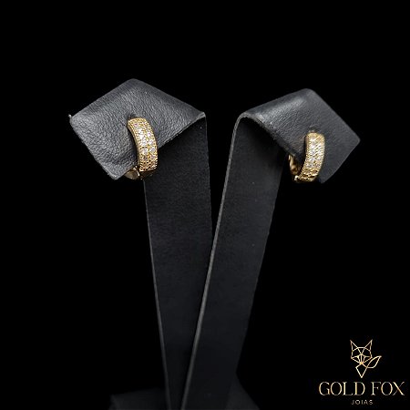 BRINCO ARGOLA CRAVEJADA 2 FILEIRAS M - BANHADO A OURO 18K