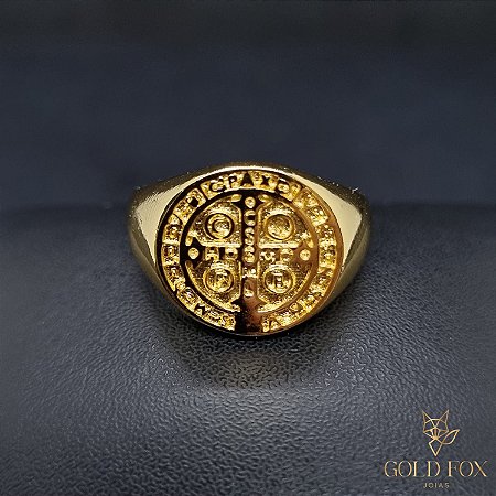 ANEL MEDALHA DE SÃO BENTO - BANHADO A OURO 18K