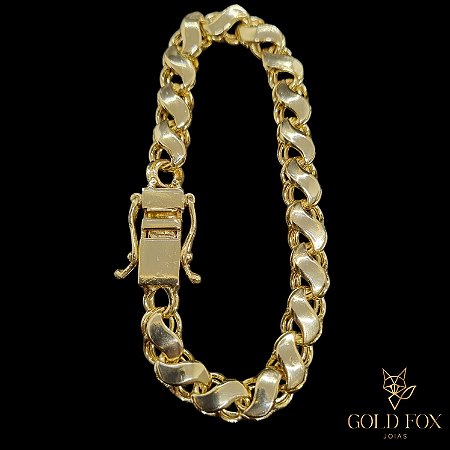 PULSEIRA FRISO S 8 MM FECHO GAVETA DUPLO (TAM. 21 CM) - BANHADO A OURO 18K