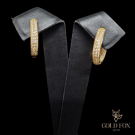 BRINCO ARGOLA CRAVEJADA DUPLA FILEIRA EXTERNA/INTERNA G - BANHADO A OURO 18K