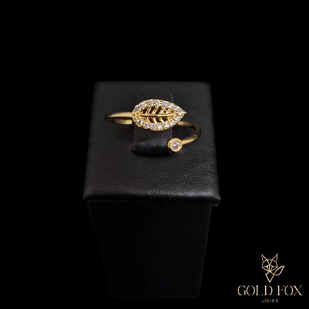 ANEL FOLHA CRAVEJADA PONTO LUZ (AJUSTÁVEL) - BANHADO A OURO 18K