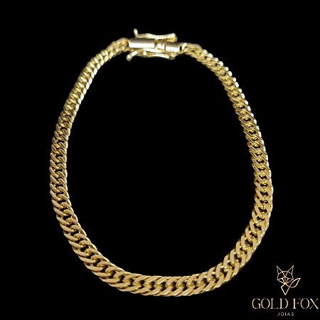PULSEIRA GRUMET DUPLA 4,5 MM FECHO GAVETA DUPLO (TAM. 20 CM) - BANHADO A OURO 18K