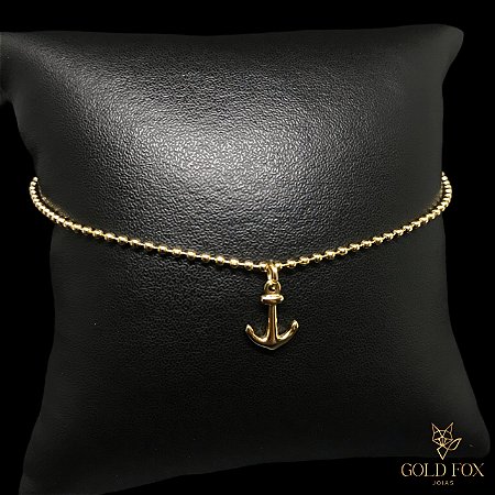 TORNOZELEIRA BOLINHA ÂNCORA PENDURADA (AJUSTÁVEL) - BANHADO A OURO 18K