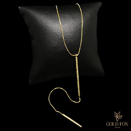 COLAR VENEZIANA GRAVATA DOIS PINOS TRABALHADOS - BANHADO A OURO 18K