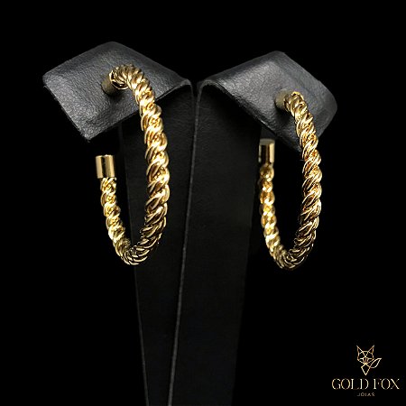 BRINCO ARGOLA FIO ESPESSO TORCIDO G - BANHADO A OURO 18K