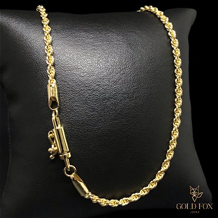 CORRENTE CORDÃO BAIANO 2,5 MM FECHO CANHÃO (60 CM) - BANHADO A OURO 18K