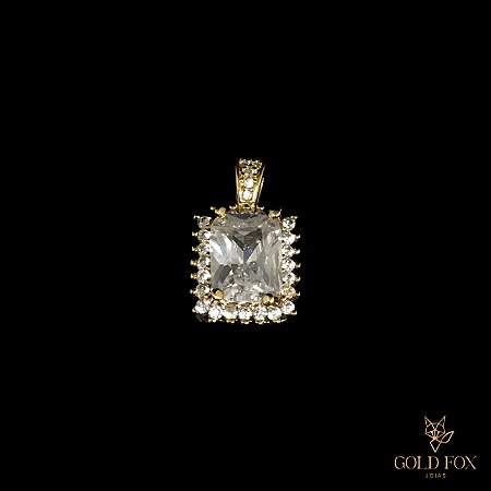 PINGENTE VINTAGE CRAVEJADO PEDRA CRISTAL - BANHADO A OURO 18K