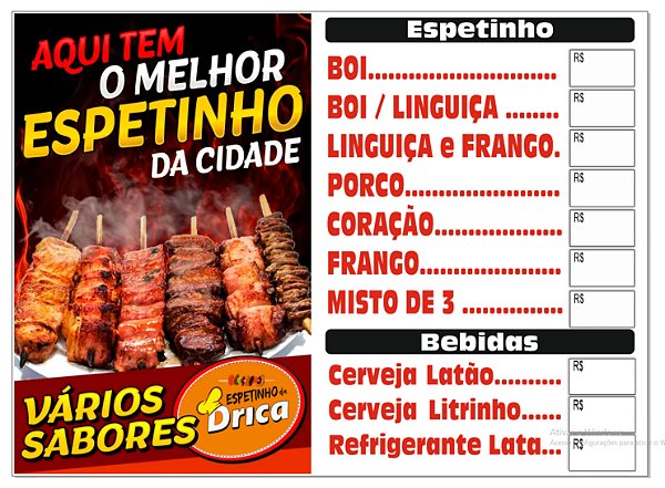 01 Adesivo Tam 75 x 55  Cm em Vinil Tema Churrasquinho