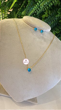 Conjuntos Ponto Luz Azul Tifany Semijóia Ouro 18k/Prata