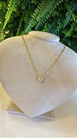Colar Coração Moissanite Corrente Fígaro – Ouro 18k ou Prata
