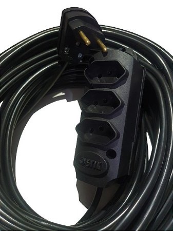Extensão Elétrica profissional 10A - 10 metros - 3 tomadas - Cabo 2 x 1,00mm