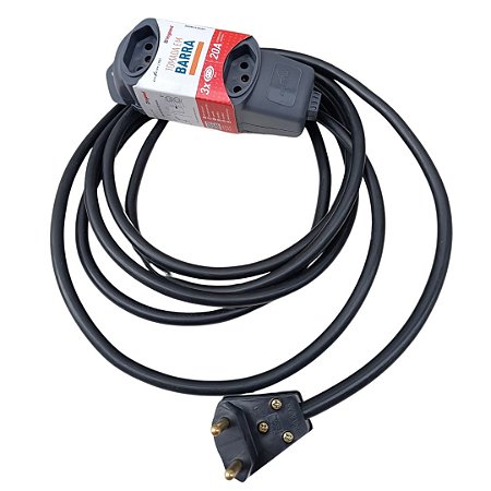 Extensão Elétrica profissional 20A - 2 metros - 3 tomadas Legrand - Cabo PP  2 x 2,5mm