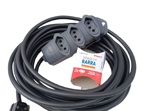 Extensão Elétrica profissional 20A - 50 metros - 3 tomadas Legrand - Cabo PP  3 x 2,5mm