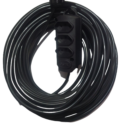 Extensão Elétrica profissional 20A - 100 metros - 3 tomadas - Cabo PP  3 x 2,5mm