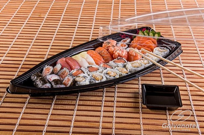 Embalagem descartável para comida japonesa - Barca Média - Galvanotek GO 933 - pacote com 10 Unidades