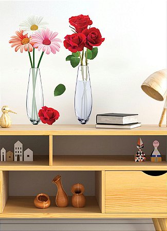 Adesivo Decorativo para Geladeira, Móveis ou Paredes Tema Vasos com Flores