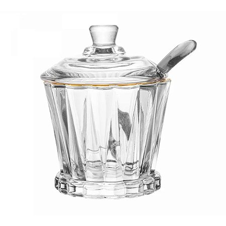 Açucareiro de Vidro Fio de Ouro Colher e Tampa Radial 210ml Lyor