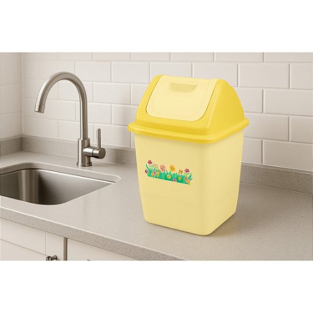 Lixeira Basculante De Cozinha Amarelo Floral 3,75 Litros