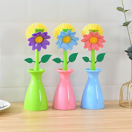 Escova de Limpeza Com Suporte Formato de Flor