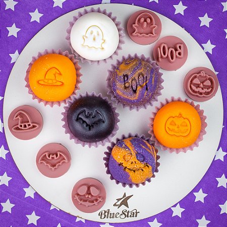 Kit Carimbos Halloween Para Doces E Brigadeiros 2cm Rosa Bebê