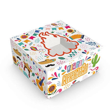 CAIXA JUNINA VISOR FOGUEIRA 04 DOCES VEM PRO ARRAIÁ C4399 C/ 10 UN