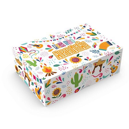 CAIXA JUNINA 06 DOCES 4x12x8cm "VEM PRO ARRAIÁ" PCT C/ 10 UN