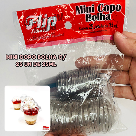 25un Mini Copinhos com Tampa Bolha Transparente 25ml Flip