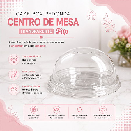 10 Cake Box Cristal Redonda Centro de Mesa Transparente Doces Festa Lembrancinhas Flip