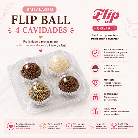 EMBALAGEM FLIP BALL 04 CAVIDADES TRANSPARENTE PCT C/ 05UN