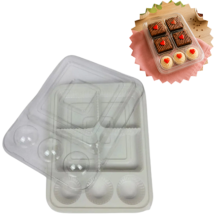 5 Embalagem Flip Top Transparente Com Divisória Para Bolos Doces Brownie