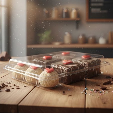 5 Embalagem Flip Top Transparente Com Divisória Para Bolos Doces Festa Aniversário Brownie