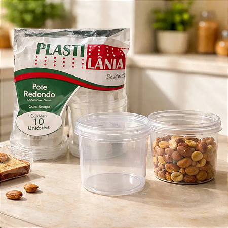 Pote Redondo C/ Tampa 220ml Pct c/10un Plastilânia