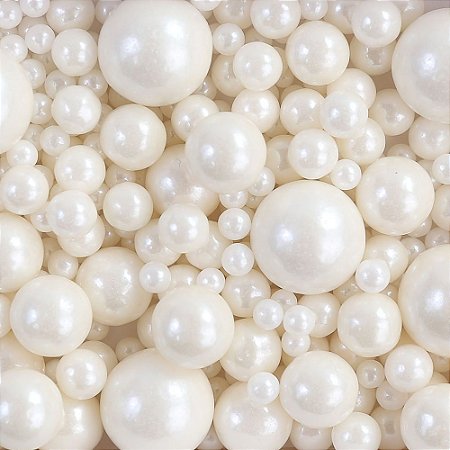 CONFEITO SUGAR BEADS PEROLIZADO BRANCO SORTIDO 100g - CROMUS