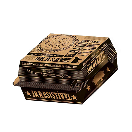 50 Caixas Para Hamburguer Kraft Com Frases 11X11X8 FestColor