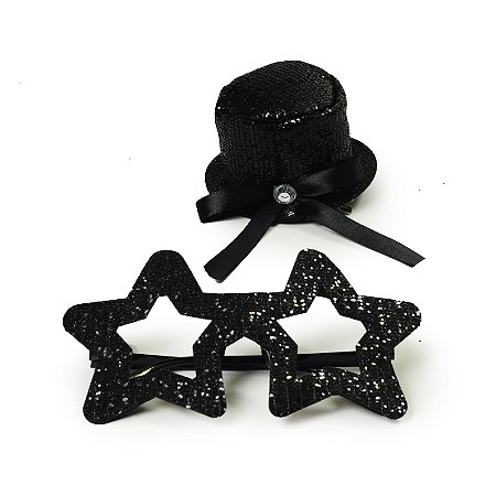 Kit Acessórios Presilhas Óculos Estrela Preto Brilhante c/2 pcs Cromus