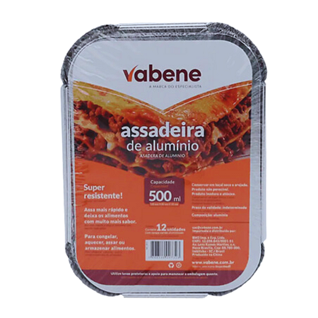 ASSADEIRA RETANGULAR DE ALUMÍNIO 500ML PCT C/ 12UN VABENE
