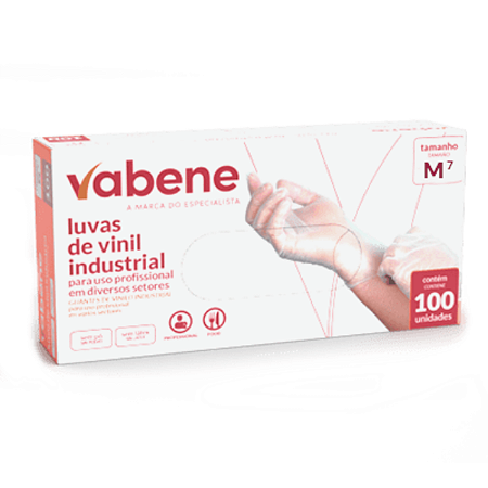 Luva de Vinil Sem Pó M CX c/ 100un Sem Látex Vabene
