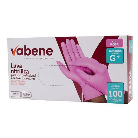 Luva Nitrílica Descartável Rosa G CX c/ 100un Vabene