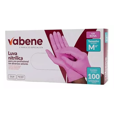Luva Nitrílica Descartável Rosa M CX c/ 100un Vabene