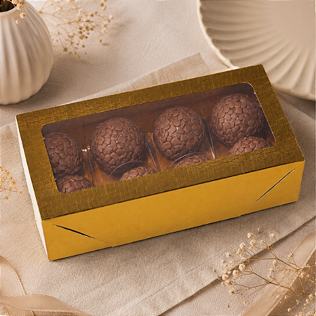 10 Caixas Laminadas Ouro Com Visor Para 8 Doces Embalagem Presentes 16x8x4cm Encomendas Festa Natal C4670 Ideia
