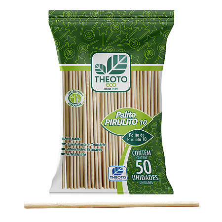 PALITO PIRULITO BAMBU 10CM PCT C/ 50 UN THEOTO