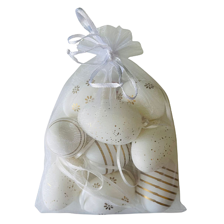 SACO DE OVOS DECORATIVOS PÁSCOA SORTIDOS BRANCO E OURO C/9 PCS CROMUS