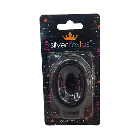 VELA PRETA GLITTER NUMERO  0 -SILVER